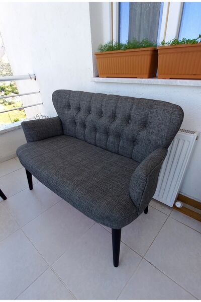 Azra Aksesuar Ikili Balkon Koltugu - Kanepe - Keten Kumaş - Bekleme Koltugu- Gri