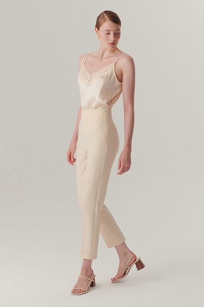 Exquise Straight Cut Regular Bone Trousers with Back Waist Detail