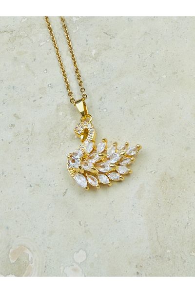 Snartun Zircon Stone Swan Detailed Steel Necklace I Special Boxed