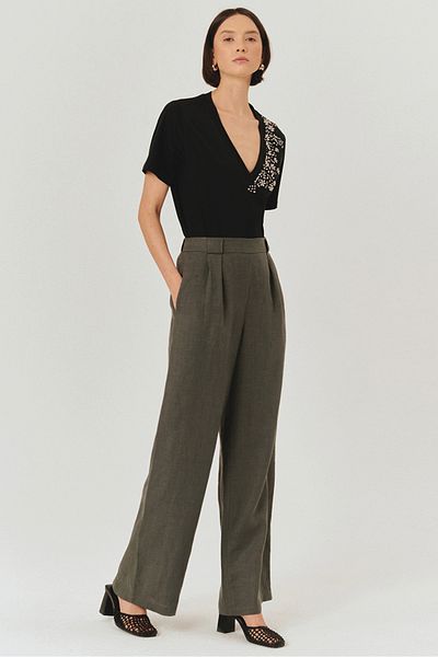 Exquise Pure Linen Palazzo Gray Trousers