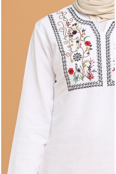sefamerve Nakışlı Şile Bezi Bluz 0011-08 Beyaz