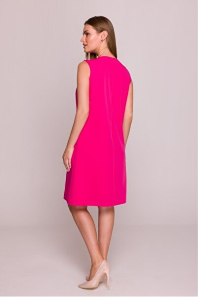 Stylove Simple midi dress without sleeves - pink