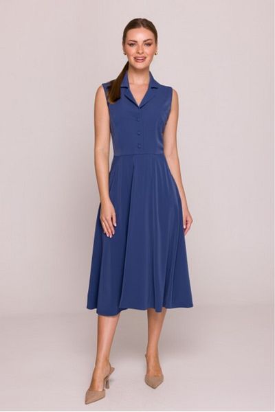 Stylove Rochie evazată cu guler - Albastră