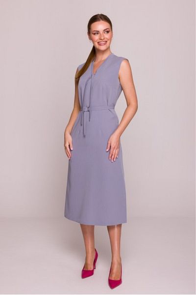 Stylove Dress with tied neckline and belt - dove grey