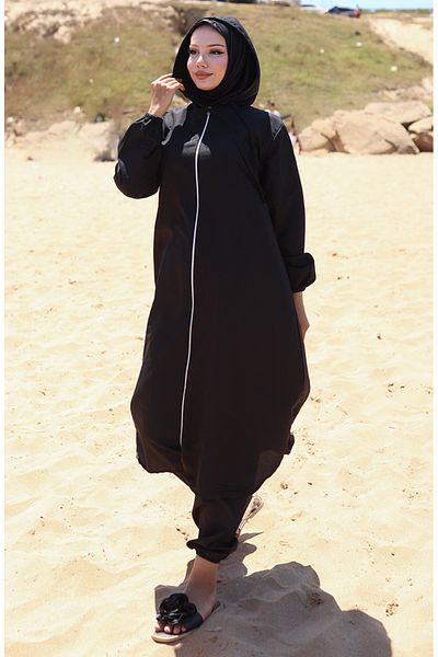 sefamerve Μαύρο μαγιό Hijab με κουκούλα - 0507-01