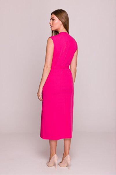 Stylove Dress with tied neckline and belt - pink