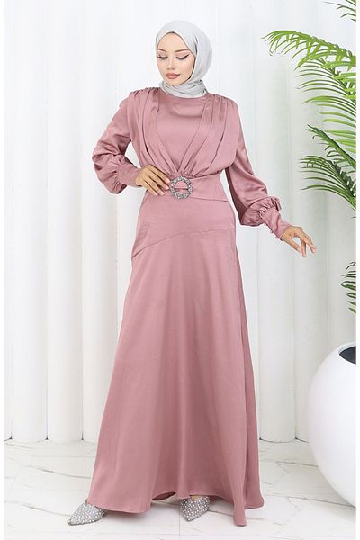 sefamerve Βραδινό φόρεμα Dusty Rose Satin - Tiered Dress 6001-05