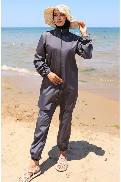 sefamerve Atlas 2-Pece Zippered Hijab μαγιό 9006-03 Anthracite