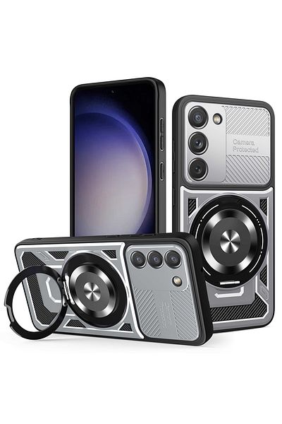 SKYDDAR INNOVATION Case for Samsung Galaxy S23, RuggedCam, Shockproof magnetic ring, sticker set, Gray