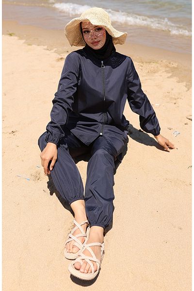 sefamerve Μαγιό Hijab με φερμουάρ και δώρο 9003-02 Navy Blue