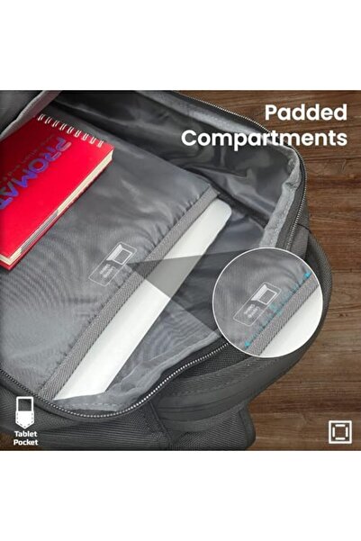 Promate حقيبة ظهر خفيفة الوزن عالية السعة للكمبيوتر المحمول مقاس 15.6 بوصة مع منفذ شحن USB وسحاب آمن