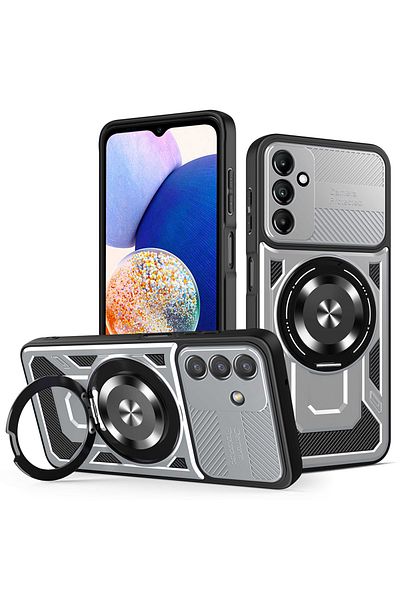 SKYDDAR INNOVATION Case for Samsung Galaxy S24 FE, RuggedCam, Shockproof magnetic ring, sticker set, Gray