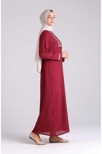 sefamerve Φόρεμα από ύφασμα Shile με κέντημα 6000-05 Claret Red