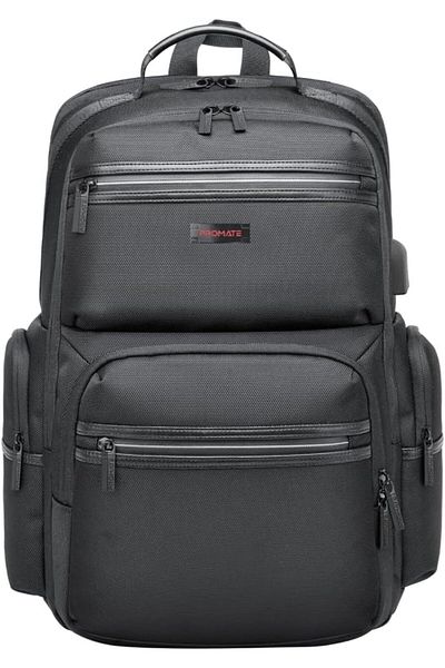 Promate 15.6-Inch Laptop Bag, High-Capacity 34 Liter, Multi-Functional Lightweight Backpack with USB