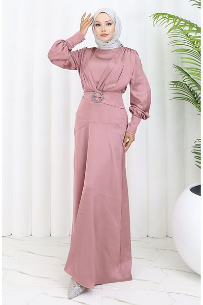 sefamerve Βραδινό φόρεμα Dusty Rose Satin - Tiered Dress 6001-05