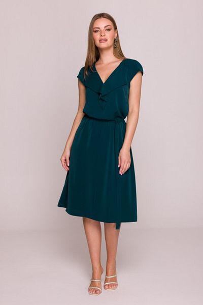Stylove Dress with Frill and Waist Belt - Green