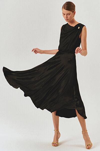 Exquise Ασύμμετρη λαιμόκοψη Regular Fit Αμάνικη Μαύρη Μπλούζα