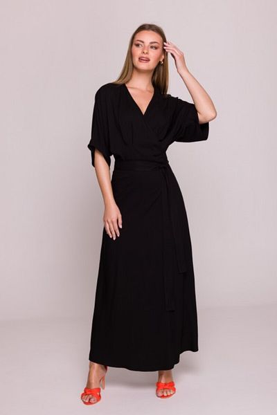 Stylove Rochie maxi înfășurată cu curea în talie - neagră