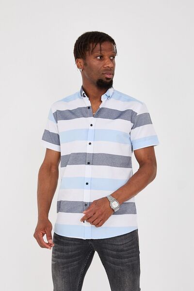 jack carisma Short Sleeve Striped Oxford Men's Shirt