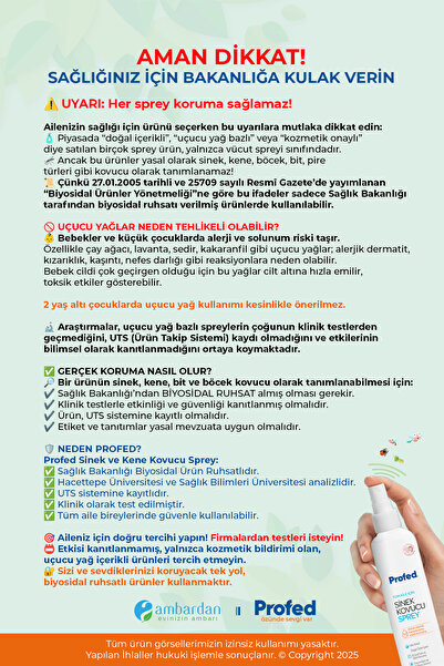 Profed Baby Profed Doğal Sinek, Kene Ve Bit Kovucu Sprey - Türkiye'nin En Iyi Biyosidal Ruhsatlı Ürünü 2 Adet
