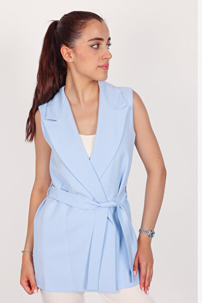 polle Vestă de damă albastru-bebe cu cordon și legături