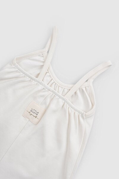 Little Gusto Organic Cotton Ecru Baby Rope Strap Shorts Jumpsuit