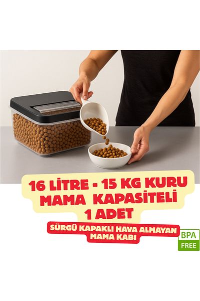 AKTURK HOME 16 Liter Cat Food - Sand Storage Container - Special Design with Sliding Lid, Air-Free