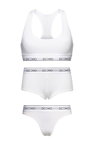 ZICCHO Bustieră albă de bază din bumbac și lycra, tanga, pantaloni scurți, le...