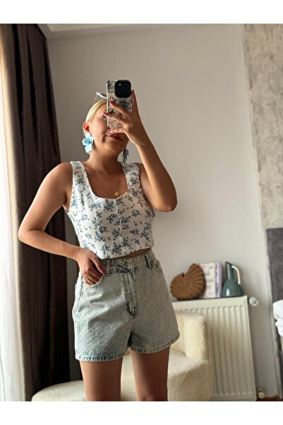 Khloe Crop Fabric Vest Blue