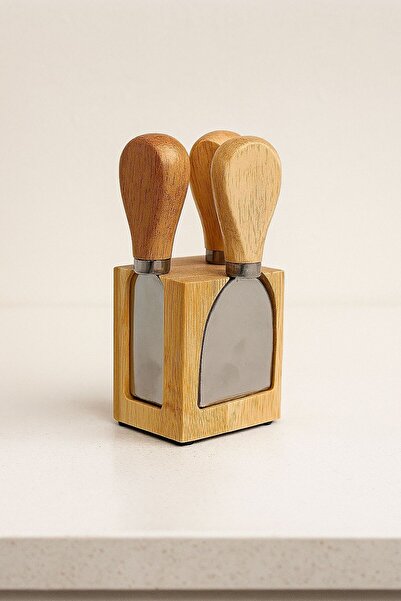 ERKUGO Bambu Stantlı 4'lü Peynir Bıçağı Seti, (6x8x13CM)