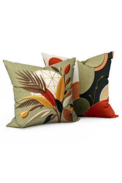 CANİLA KHAKI ABSTRAKT Pouzdro na polštář s digitálním potiskem s vyšívacím vzorem. Oboustranná sada 2 ks