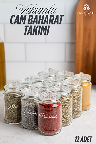 Serin Bardak Etiketli 12 Adet Kapağı Kulplu Ve Vakumlu Baharat Takımı