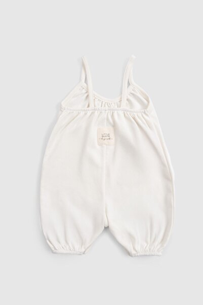 Little Gusto Organic Cotton Ecru Baby Rope Strap Shorts Jumpsuit