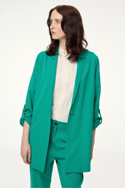 Zühre Sleeve Detailed Jacket Trousers Green Set Tk-1144