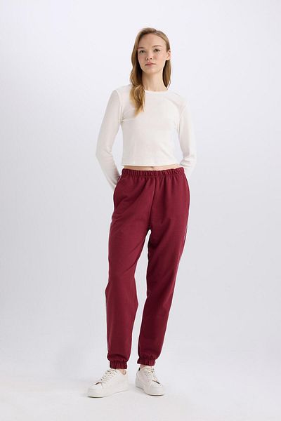 DeFacto Stretchy Burgundy Jogger Sweatpants - Tight Leg Long Length with Pockets and Laces E5976Ax
