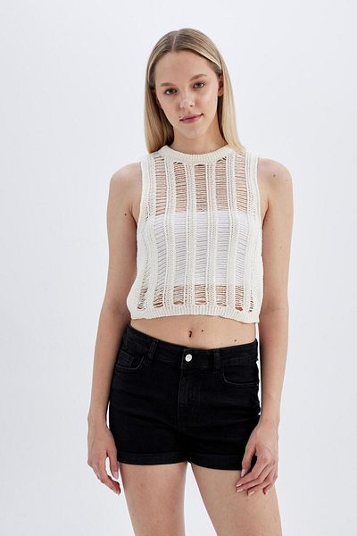 DeFacto High Waist Folded Jean Leg Shorts - B9182AX24SM