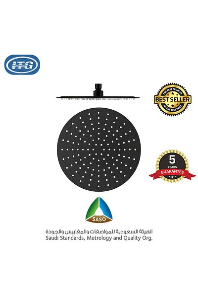 Generic رأس دش مطري دائري فاخر من ITG مقاس 30 سم (12 بوصة) - فولاذ مقاوم للصدأ 304، أسود غير لامع، ضغط عالي
