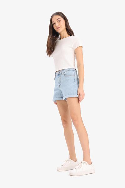 DeFacto Pantaloni scurți din denim cu talie înaltă, spălați cu buzunar, cu picioare înguste E0702AX25SM