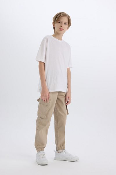 DeFacto Boy's Cargo Pocket μέση με κορδόνι ελαστικό πόδι Jogger Leg Gabardine Παντελόνι C6623a824au