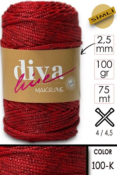 Diva İplik حبل ديفا مكرامية لامع 100 ك أحمر