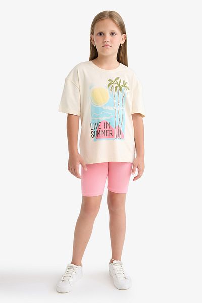DeFacto Girls' Relax Fit Crew Neck Printed Short Sleeve T-Shirt E0353A825Sm