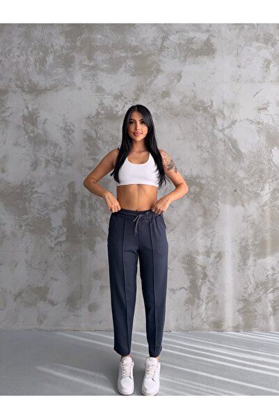 Moda ferfa Women's Smoked Modal Fabric Balloon Model Ribbed Front Comfortable Fit Pants