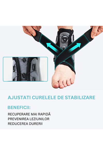 Medeyatech Ankle brace with support straps, progressive auto compression button, dual BOA spring system for bas