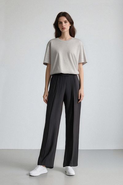 DeFacto Sorbe X Straight Fit Pants High Waist Striped Straight Leg with Pockets D9921Ax24Au