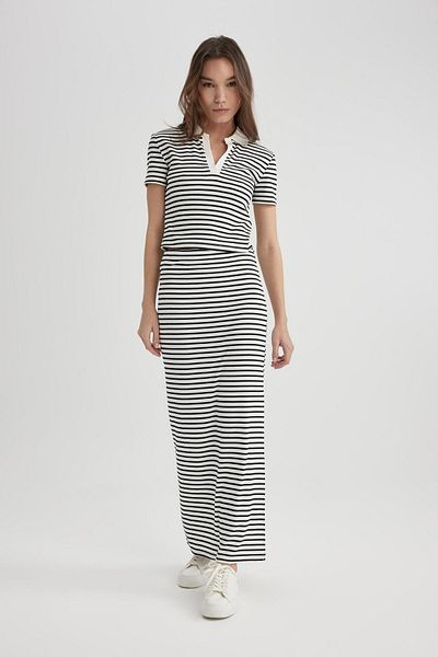 DeFacto Fitted Ribbed Striped Camisole Maxi Skirt A6477ax24sp