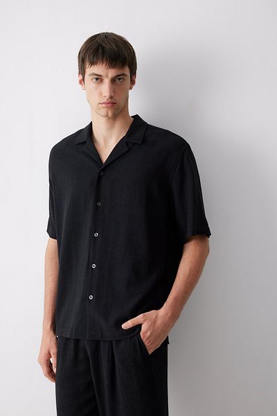 DeFacto Relax Fit Polo Collar Cotton Summer Short Sleeve Black Shirt D8875Ax25Sm
