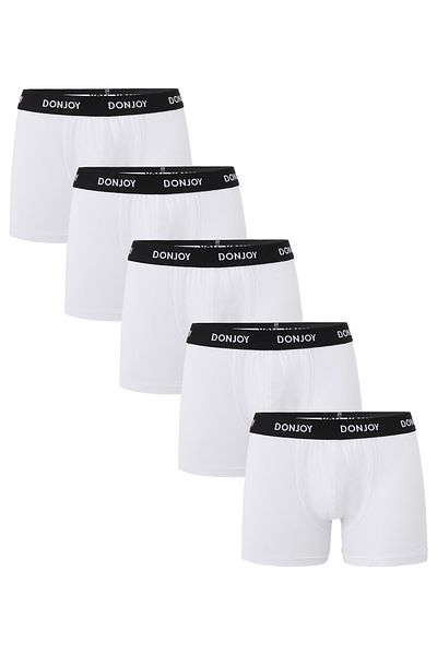 don joy Men's 5-Piece Cotton Lycra Combed Cotton White Boxers with Elastic Waist
