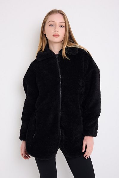 freemen Sports Women's Black Plush Windproof Welsoft Double Pocket Coat