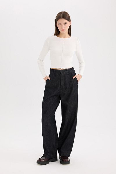 DeFacto Pantaloni lungi de jeans cu talie înaltă Baggy Fit E2966ax