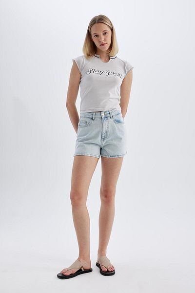 DeFacto Pantaloni scurți de jeans skinny Mom Fit cu talie înaltă - C0681AX24SM